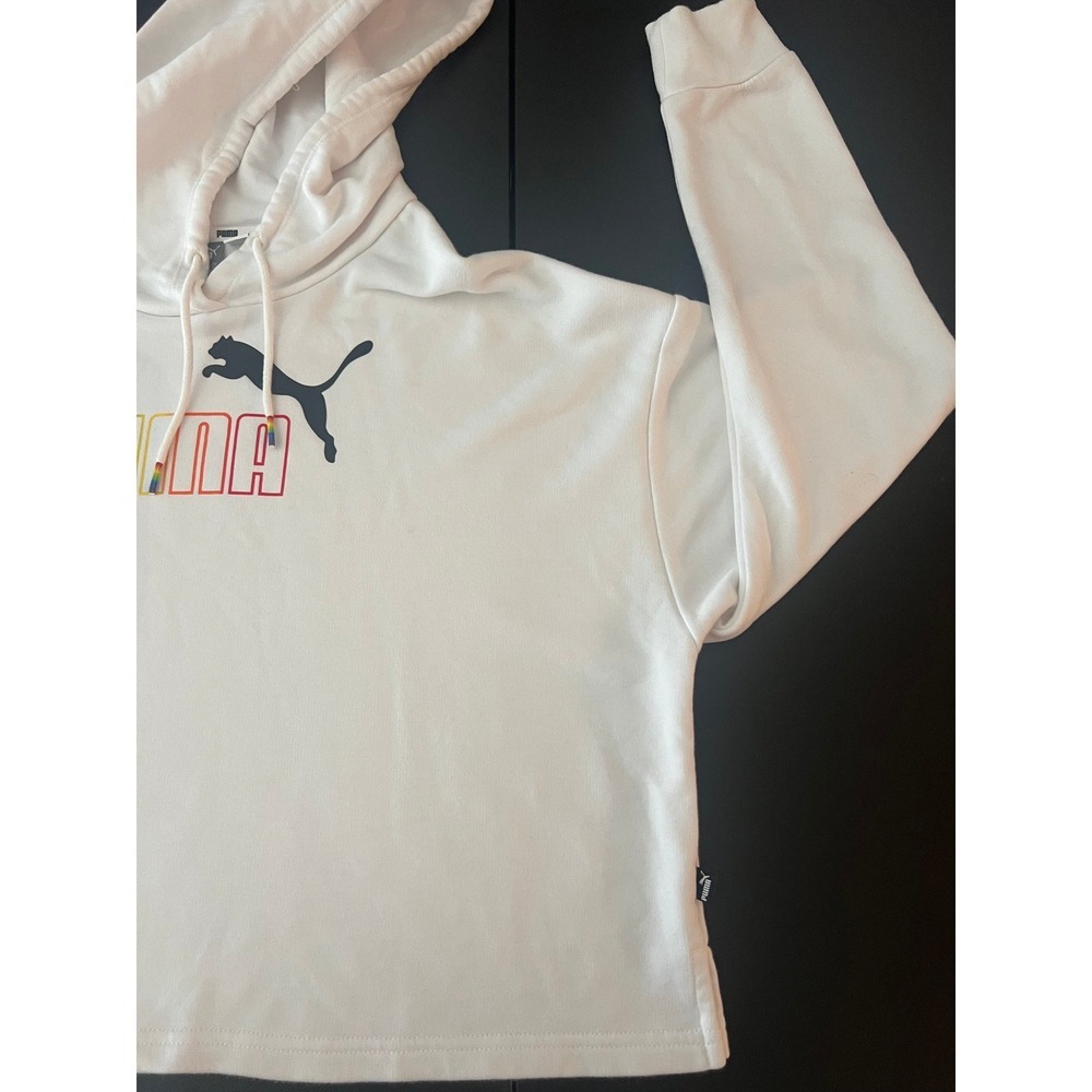 Puma Womens White Cropped Hoodie Rainbow Logo Sweatshirt Large (1092) - Picture 5 of 12